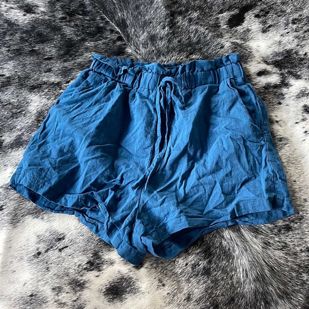 Blue paper bag shorts